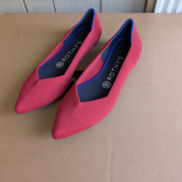 Rothy's Vibrant Red Flats with Blue Trim - Picture 2 of 5